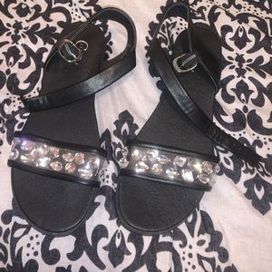 Cute black sandals with rhinestones